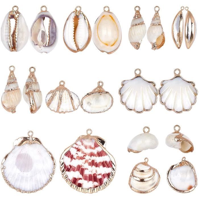 60 Breloques Coquillage SUPERFINDINGS - 6 Styles, Fil Argenté/Doré, 10-25mm