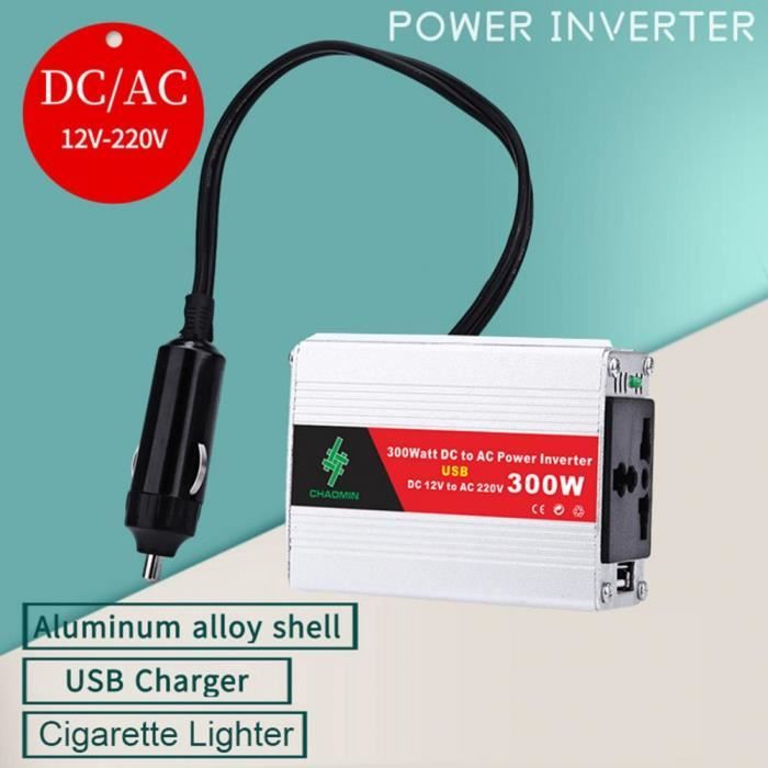 Onduleur de puissance 300W pour voiture, 12V DC à 220V DC, allume