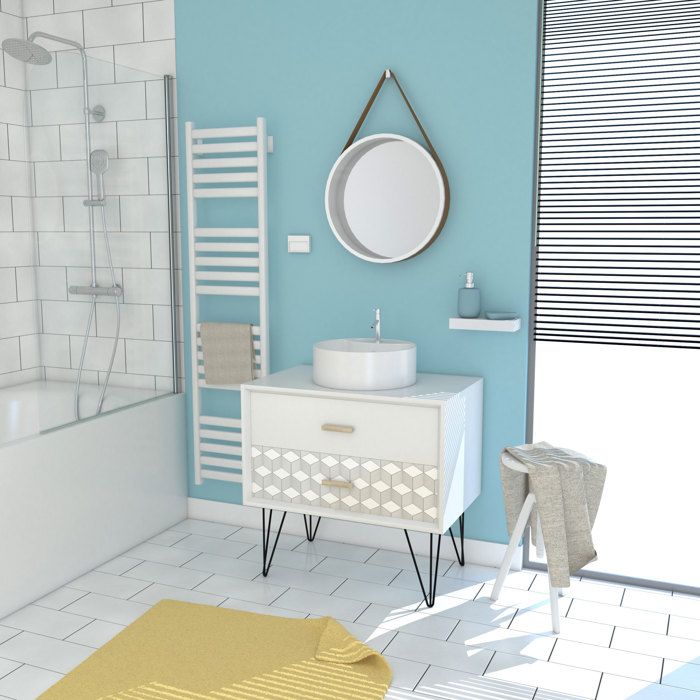 Meuble Salle De Bain Scandinave Blanc 80 Cm Sur Pieds Avec Tiroir