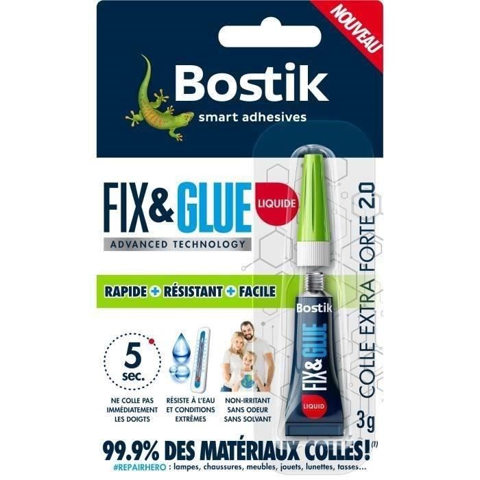 Colle BOSTIK Fix & Glue Liquide Sans Odeur Sans Solvant - tube 3 g