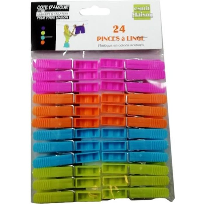 24 X Pinces à Linge Colorées Flashies en Plastique étendre vos Linges Sécher