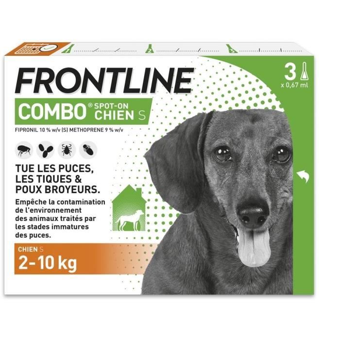 Meilleurs prix pour FRONTLINE 3 Pipettes antiparasitaires COMBO Chien - 2 à 10 kg -  Puces, tiques, poux broyeurs