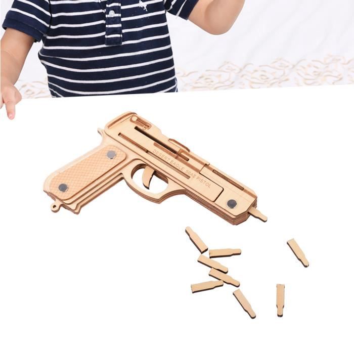 Pistolet Jouet En Bois Avec Bande Caoutchouc - 100 élastiques Inclus - Jeu D'extérieur