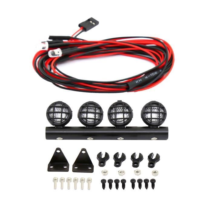 Barre LED 4 Lumières Pour Voiture RC – Blanc – Compatible Axial SCX10, Traxxas, HSP – Accessoire De Toit