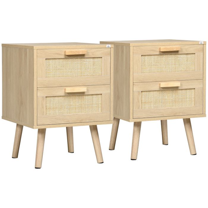 HOMCOM - Lot de 2 tables de chevet - Panneau de particules - 40x40x56cm - Bois naturel