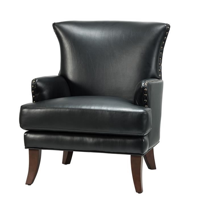 chaise en simili cuir - hulala home - avec accoudoirs - garniture cloutée - noir