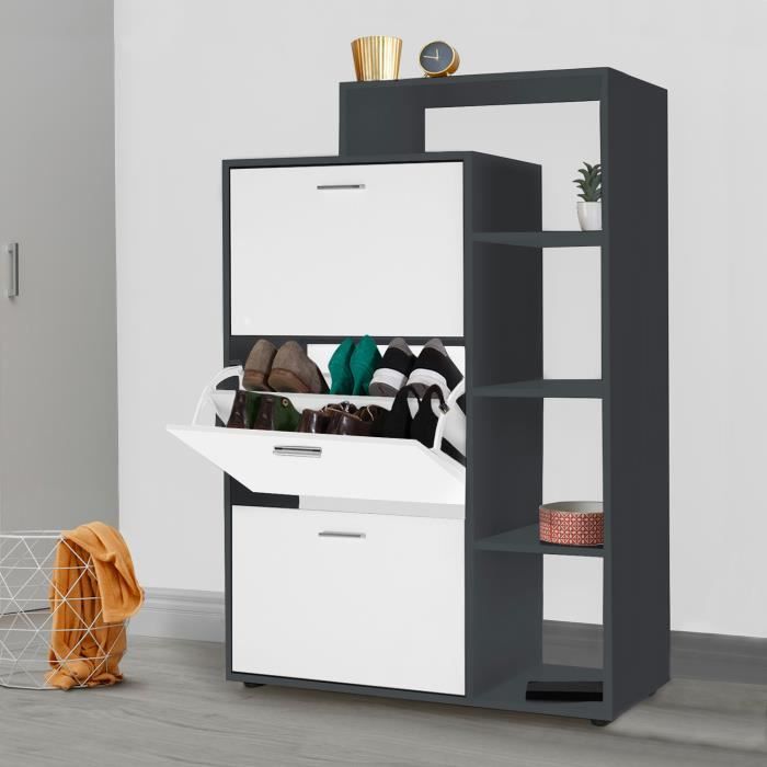 Meuble A Chaussures Gris 3 Portes Blanches Avec Etagere Achat