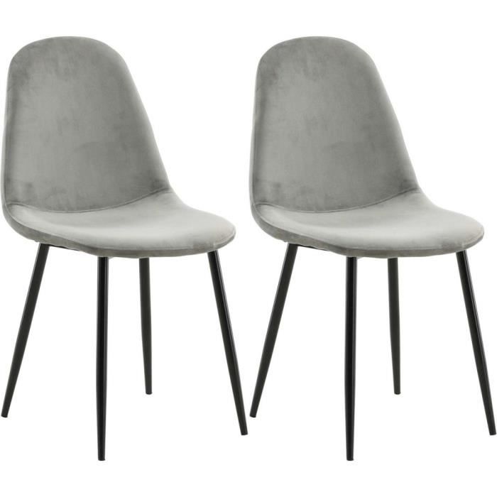 chaise en tissu avec pieds en acier polar (lot de 2) gris et noir, velours