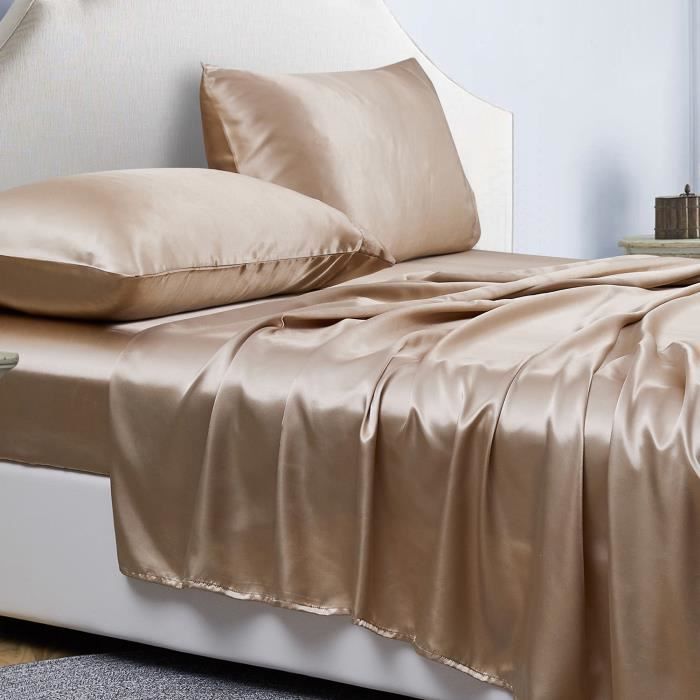 Parure de lit avec drap plat, drap housse + 2 taies d'oreiller
