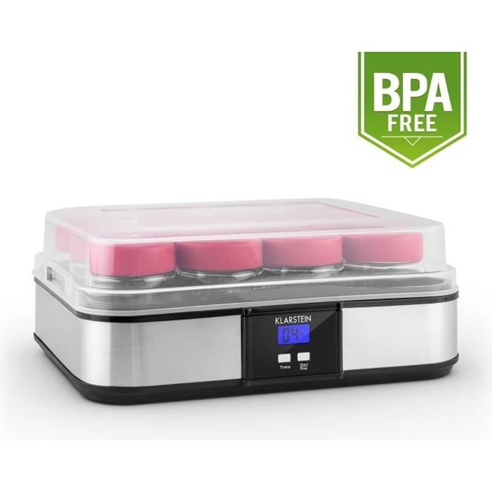 KLARSTEIN Gaia Yaourti&egrave;re 12 Pots timer inox -noir