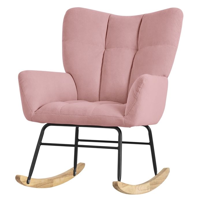 ML-Design Fauteuil à Bascule Rose avec Housse en Tissu Éponge Structure en Acier Pieds en Bois Naturel Chaise de Relax Fauteuil