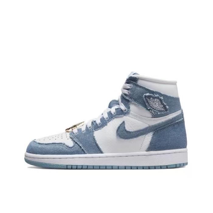 Basket Air Jordan 1 High OG Denim Air Jordan Homme Blanc Lacets Plat Adulte Blanc Cdiscount Chaussures