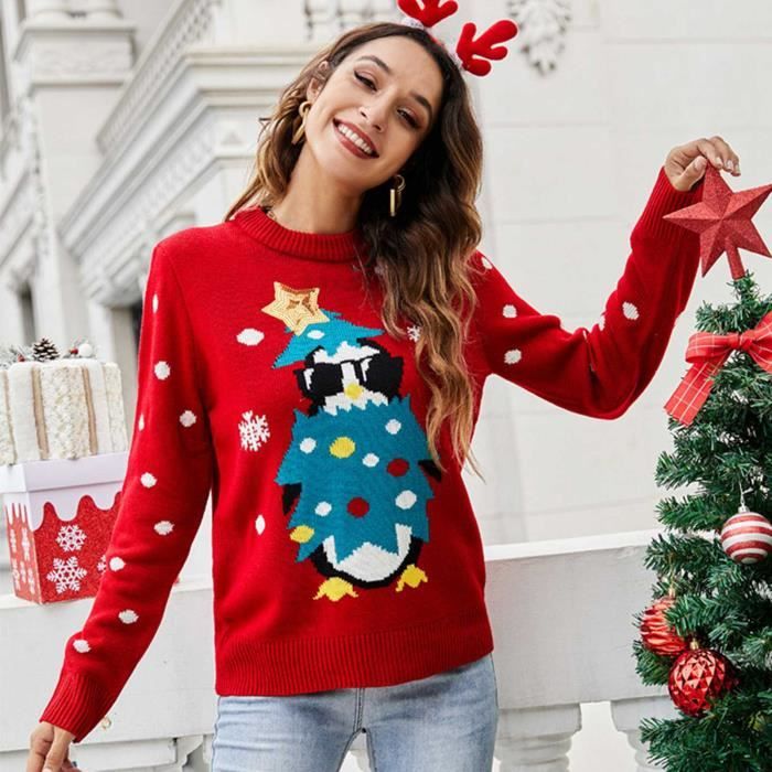 Dioche Pull en tricot de No l Women s Christmas Knitted Sweater