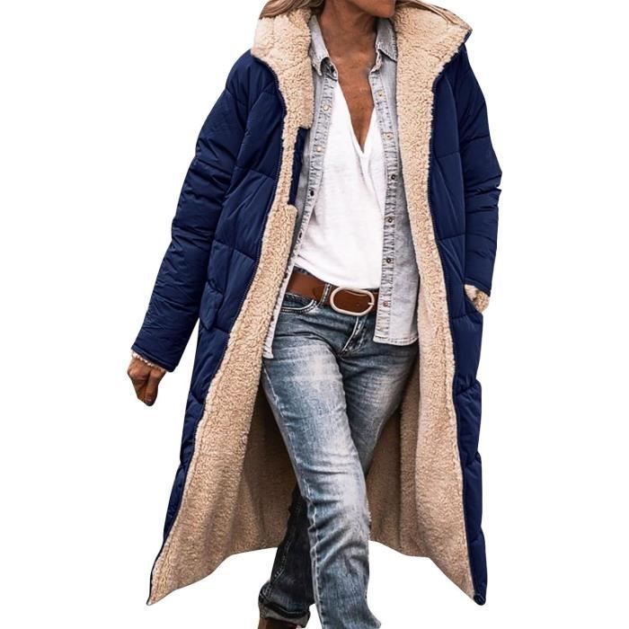 MANTEAU CABAN PARDESSUS Manteaux D hiver Pour Femme D hiver Longue Avec Capuche Manteau Matelass Marine