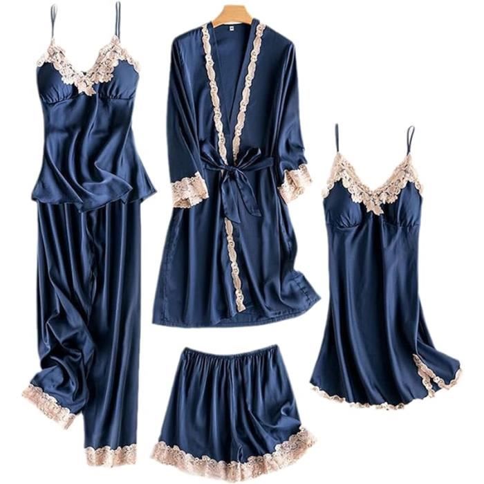 Ensemble pyjama en soie pour femme lingerie douce caraco en satin short ...
