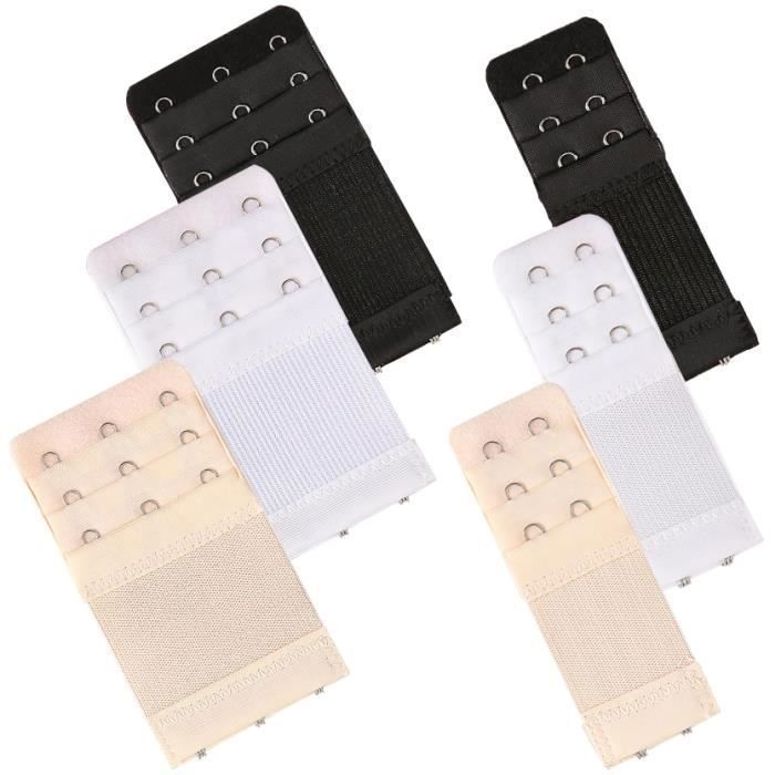 6 Pièces Extensions Soutien-gorge - 2 Et 3 Crochets - Couleurs Peau, Blanc, Noir - Pour Plus De Confort