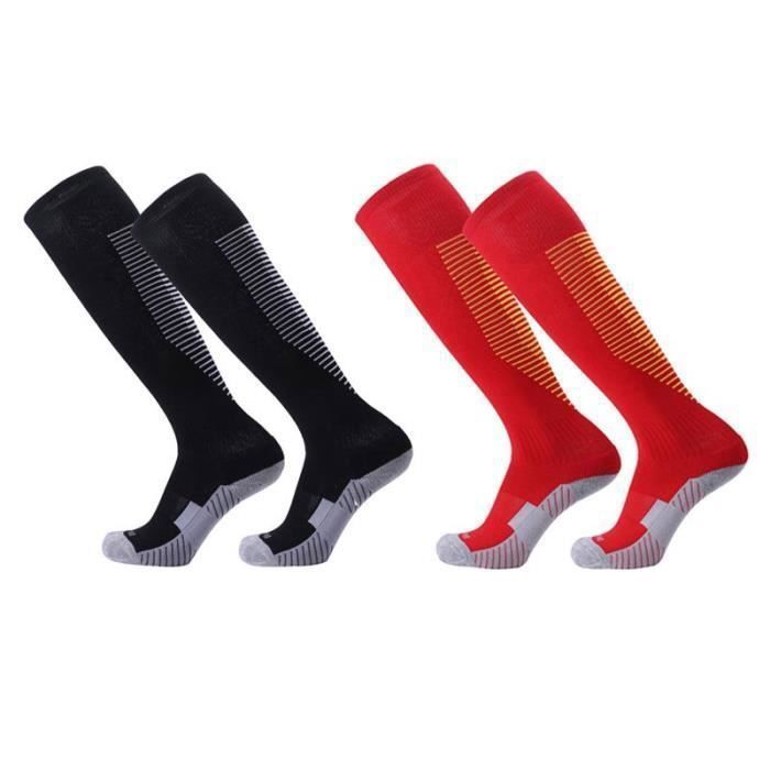 2 Paires Chaussettes de Football Enfant Chaussettes de Sport Protection Respirantes Antidérapant - Noir Rouge