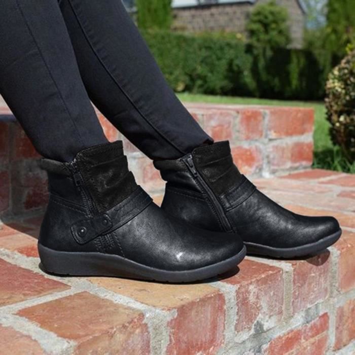 Chaussures plates en cuir bout rond pour femmes chaussures