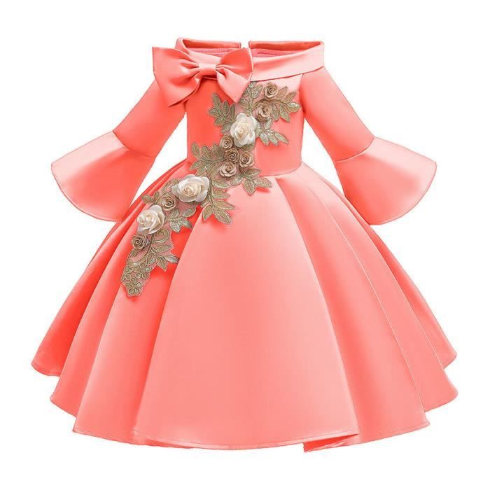Doringin Elegant Robe Mi Manches Fille Pour Ceremonie Mariage Anniversaire Avec Broderie De Fleurs Pour Enfant Fille 4 12 Ans Orange Achat Vente Robe De Ceremonie Cdiscount