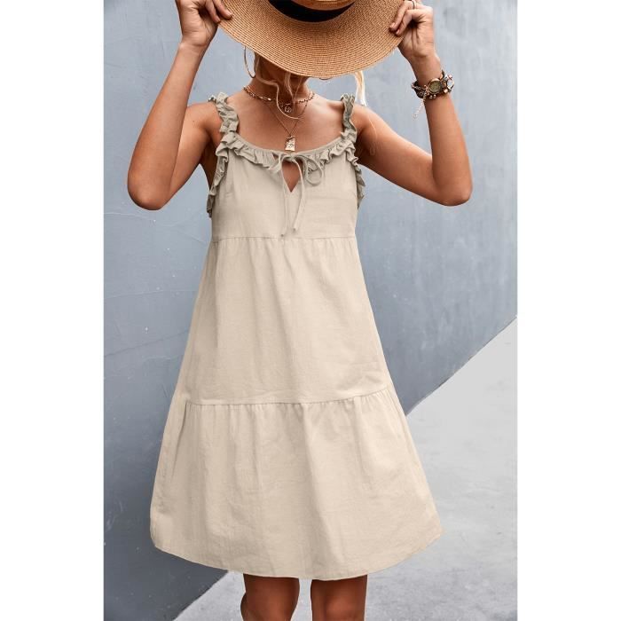 Robe longue femme volants bretelles fines été
