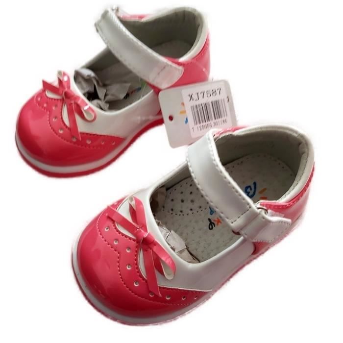 Chaussures Babies en Cuir Verni Blanc et Rose Fuchsia pour Bébé Fille - Pointure 21 au 26
