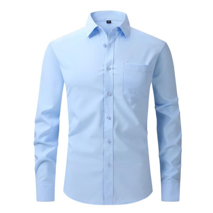 Chemise Homme Slim Col revers Manches longues avec poche poitrine Couleur unie Bleu clair Bleu clair Cdiscount Pret a Porter