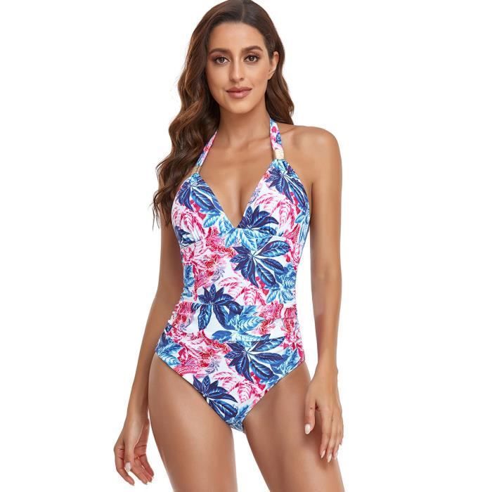 Maillot de Bain Une pi ce pour Femme Col en V Profond Bretelles
