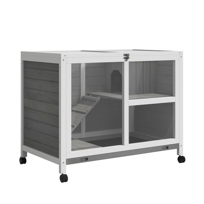PawHut - Clapier - Bois Massif - 91.5x53.3x73cm - Gris