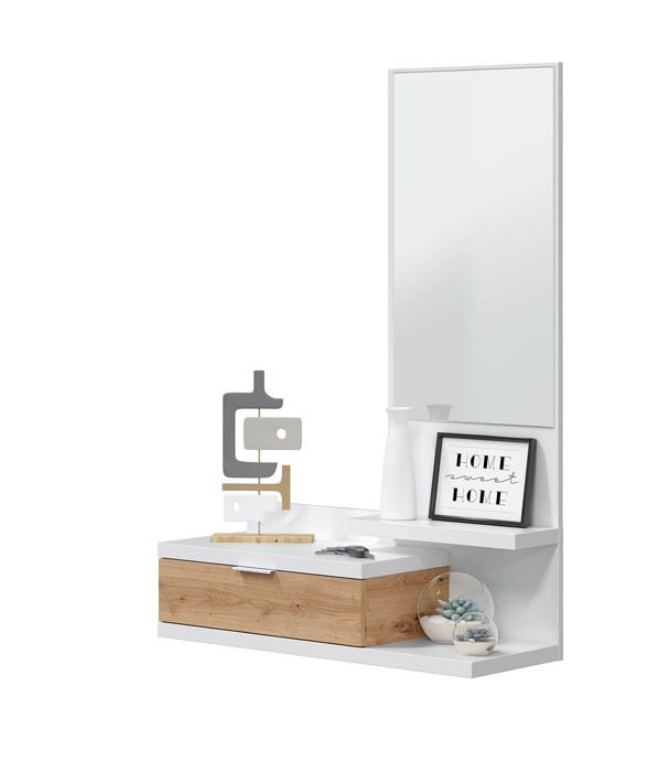 Meuble dentrée avec miroir et tiroir - Longueur 81 x Profondeur 29 x Hauteur 116 cm