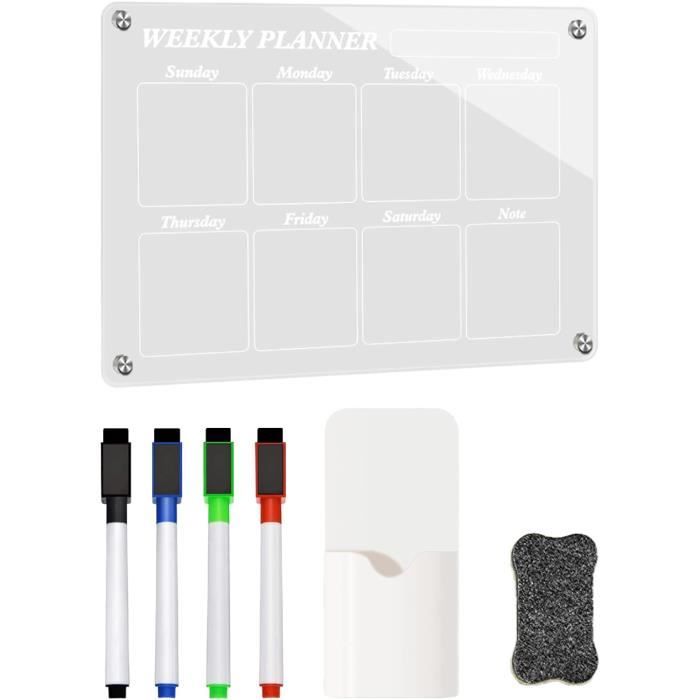 Panneau Magnétique Effaçable 30x40 Cm - Calendrier Frigo Avec 6 Aimants, Acrylique Transparent