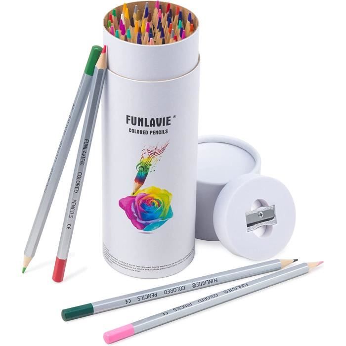 FUNLAVIE Crayons de couleur 48 crayons couleurs de bois professionnels Non Toxique et Ecologique