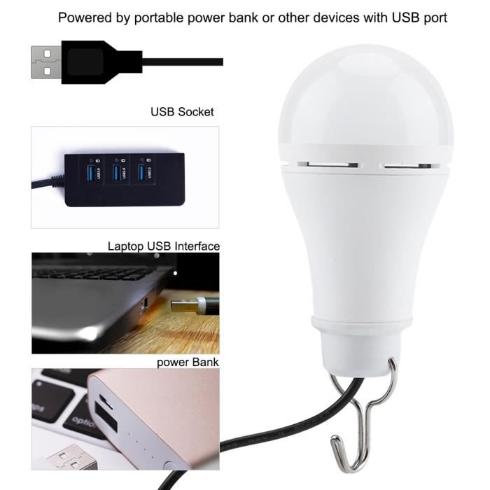 Tbest Lampe de camp USB Ampoule LED USB portative extérieure Dimmable