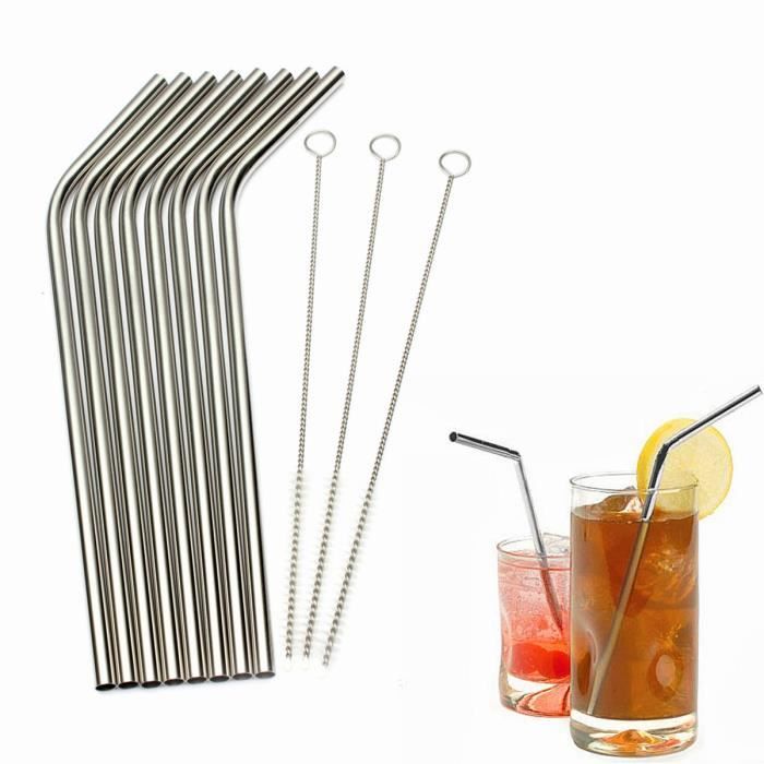 3pcs Cleaner brosse droite 8pcs Yent acier inox Paille pour boire Kit pailles 