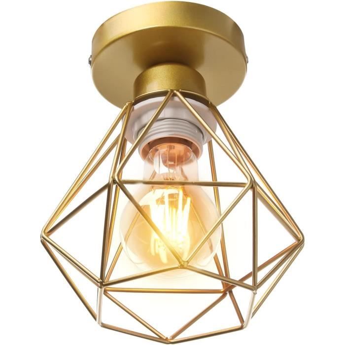 Suspension Luminaire Industriel Vintage Cage Métal E27 - Lampe Plafonnier Rétro Noir