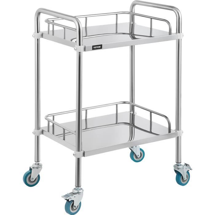 Chariot Médical/inox 2 Ou 3 étages Avec Tiroir - Roulettes 360° Verrouillables, Charge 150 Kg, Pour Salon, Labo, Spa