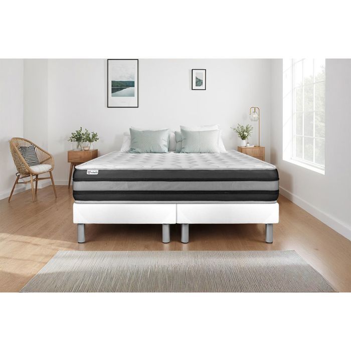 Ensemble Matelas Sommier 180x200 cm - 2 Sommiers Blanc - Vitalspring Zen Blanc