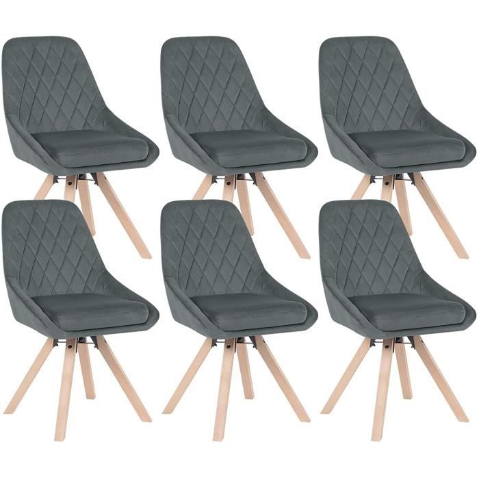 woltu lot de 6 chaises pivotantes de salle à manger, chaise de cuisine en velours, pieds en bois massif, gris foncé bh359dgr-6