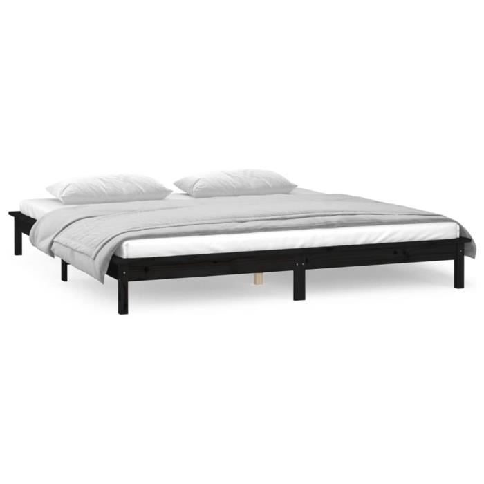 fhe - cadre de lit à led noir 200x200 cm bois massif - haute qualite yosoo - dx0304