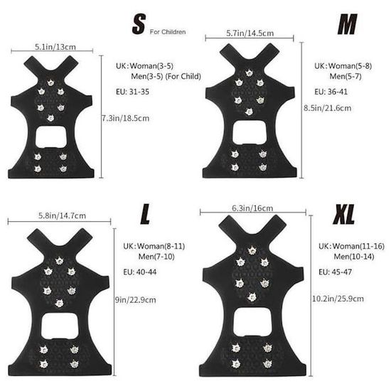 Paire de crampons antidérapants, chaussures antidérapantes, crampons à neige avec 10 crampons, randonnée, chasse et marche hivernale, protection antidérapante, unisexe, M (34-39