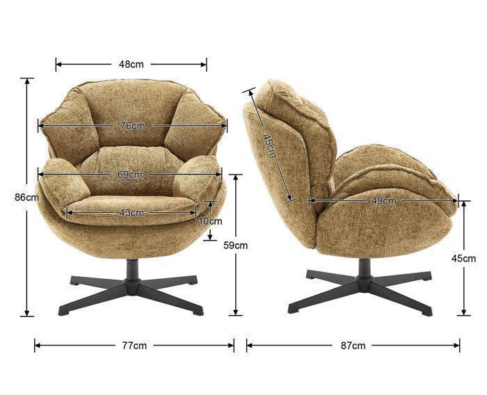 FiveWillowise Fauteuil Pivotant En Chenille Pour Salon, Fauteuil De Relaxation Avec Accoudoirs Et Coussin, Fauteuil De Lecture, Pour Chambre à Coucher Et Salon, Fauteuil à Dossier à Oreilles, Fauteuil