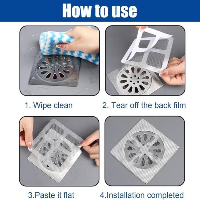Lot De 50 Filtres à Cheveux Jetables Pour Douche - Autocollants 10x10 Cm, Maille Fine - Empêche Les Bouchons Dans Les Canalisations