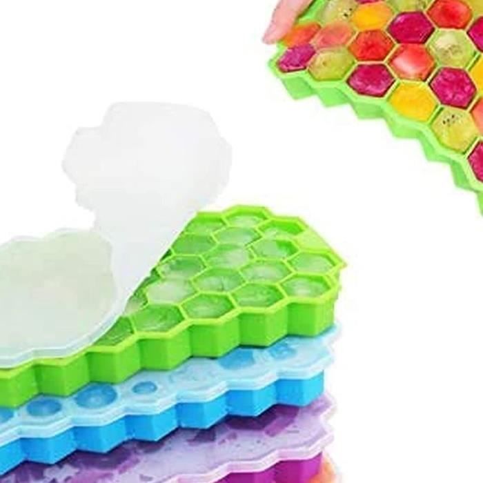 Lot de 3 bacs à glaçons avec couvercle amovible - En silicone souple