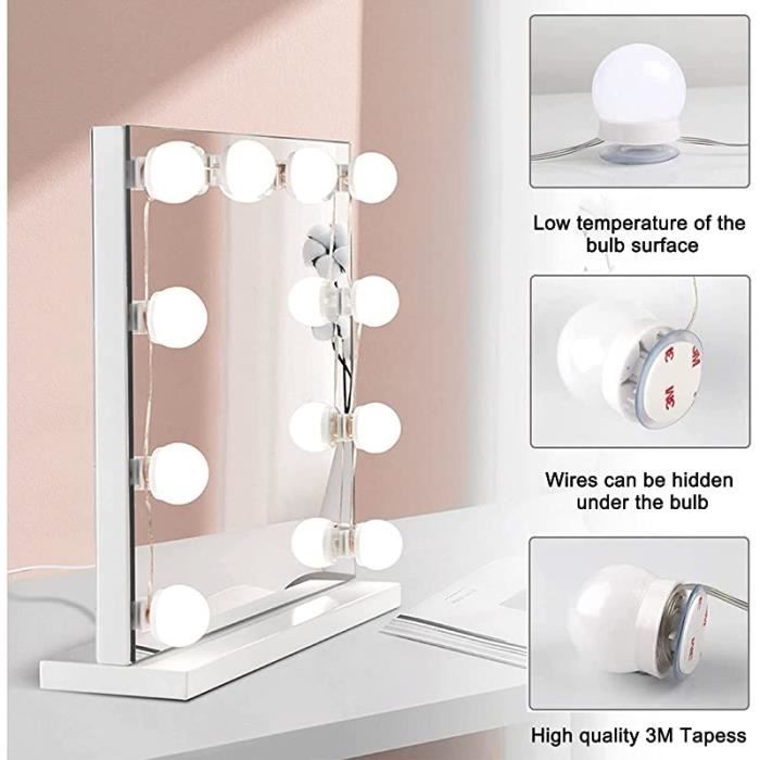 Lampe pour Miroir, Hollywood Kit de Lumières de Miroir USB Powered 12 Ampoule  LED éclairage de Maquillage Miroir Lumineux - Cdiscount Maison