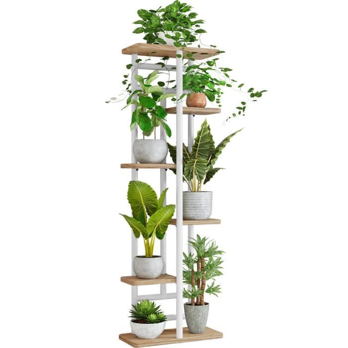 HOMASIS Étagère à Plantes en Forme de Croissant, Étagère pour Plantes d' Intérieur, Porte-Pot Élégant, Présentoir pour Décoration de Balcon, Salon (1, Blanc