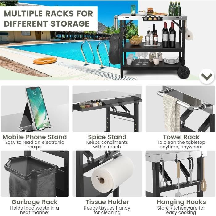 Table Camping Barbecue Pliable GYMX - 4 Plateaux Extensibles, Porte-Serviette, Sac Transport - Idéale Pique-Nique & Voyage