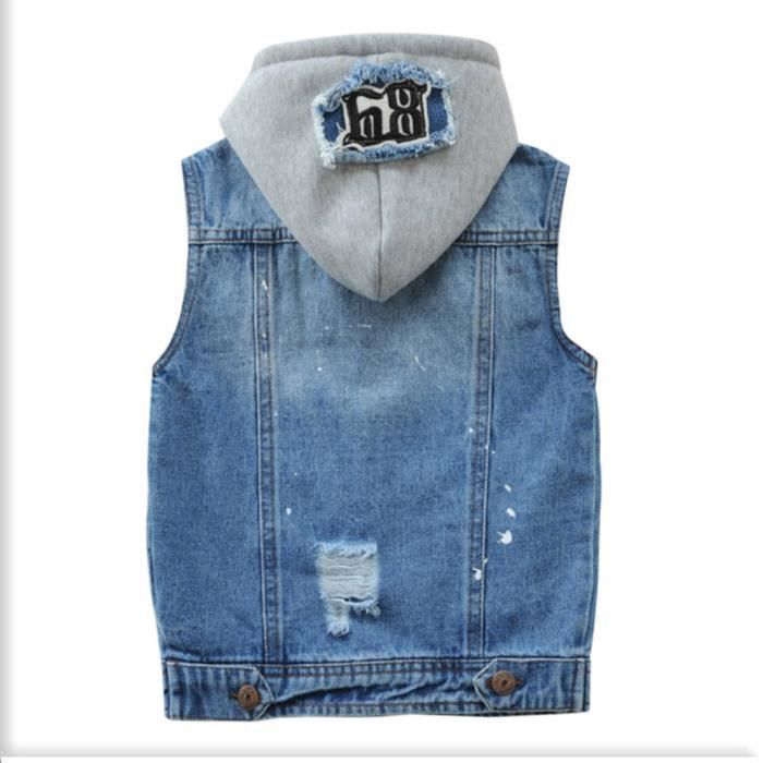 Enfant Enfant Enfant Bébé Garçon Sans Manches Hiver Solide Manteaux Veste à Capuche Gilet Vêtements Vêtements Vêtements Sweat Homme Sans, Noir , 12-15