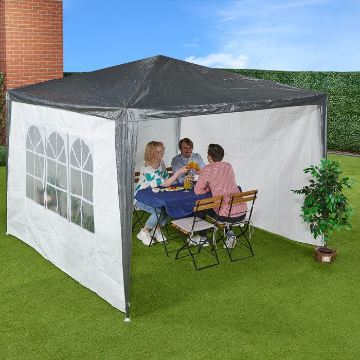 Lot De 2 Parois Latérales Pour Tonnelle 3x4m - Imperméables, Fermeture Velcro, Polyester Bleu/blanc, Avec Fenêtre