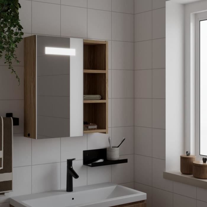 Armoire de salle de bain à miroir avec LED chêne 45x13x52 cm - SALUTUYA -  BD0938 - Cdiscount Maison