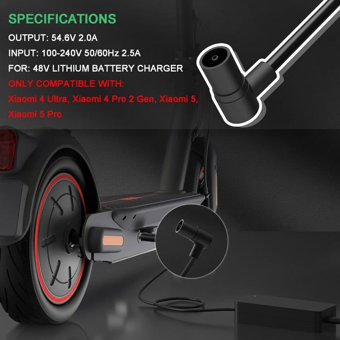Chargeur FONGKE Pour Trottinette Xiaomi 4 Ultra, 4 Pro 2nd Gen, 5, 5 Pro – 54,6 V 2A, Batterie 48 V, Protection Surcharges