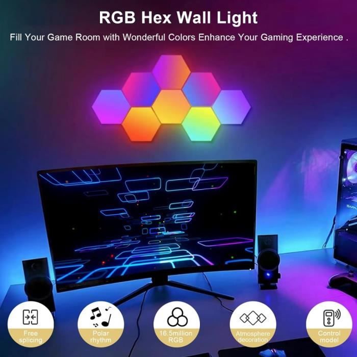 Panneau Connecté LED Mural avec Télécommande - lot de 6 - Lampe  Intelligente Hexagonale - Lampe Gaming DIY Synchronisation Musique -  Cdiscount Maison